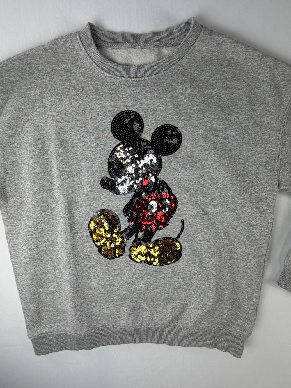 Grey Sequin Disney Mickey Sweatshirt Fun and fancy measures S/M Great Condition